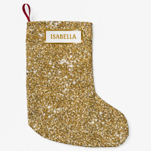 Falsche goldgelbe Glittertextur-Optik mit Namen Kleiner Weihnachtsstrumpf