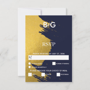 Falsche Goldpinselstriche & Marineblau mit Monogra RSVP Karte