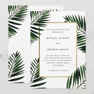 Falsche Goldrahmen-Hochzeitseinladung mit Palme Einladung