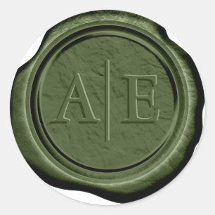 Falsche Hochzeits-Wachs-Initialen Olivgrün ID1324 Runder Aufkleber
