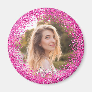 Falsche Hot-Pink-Glitter-Foto Magnet