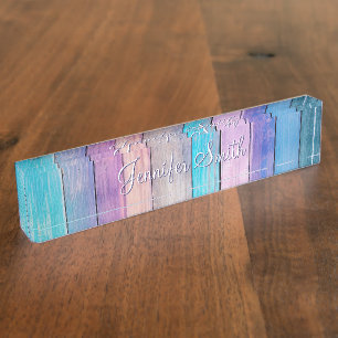 Falsche lila rosa türkise Holzplanken Namensplakette
