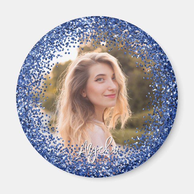Falsche Navy-Blau-Glitter-Foto Magnet (Vorne)
