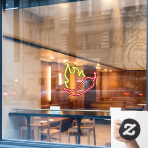 Falsche Neon-Rote Chili-Schote Gelbe Flamme Fensteraufkleber