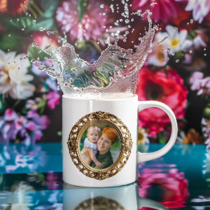 Falsche ornamentale ovale goldgerahmte Fotos Kaffeetasse