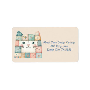 Falsche Patchwork-Pastell-Hütte-Kitty-Gesicht Adressaufkleber