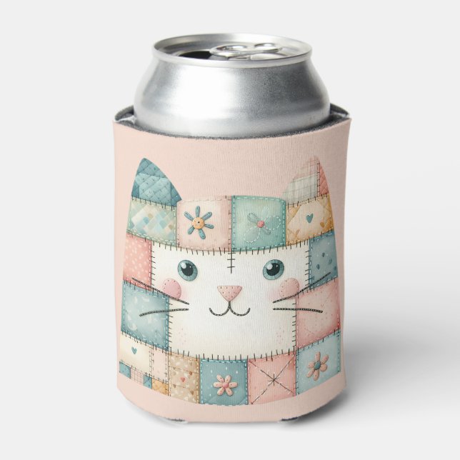 Falsche Patchwork-Pastell-Hütte-Kitty-Gesicht Dosenkühler (Kanne Vorderseite)