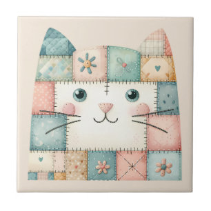 Falsche Patchwork-Pastell-Hütte-Kitty-Gesicht Fliese