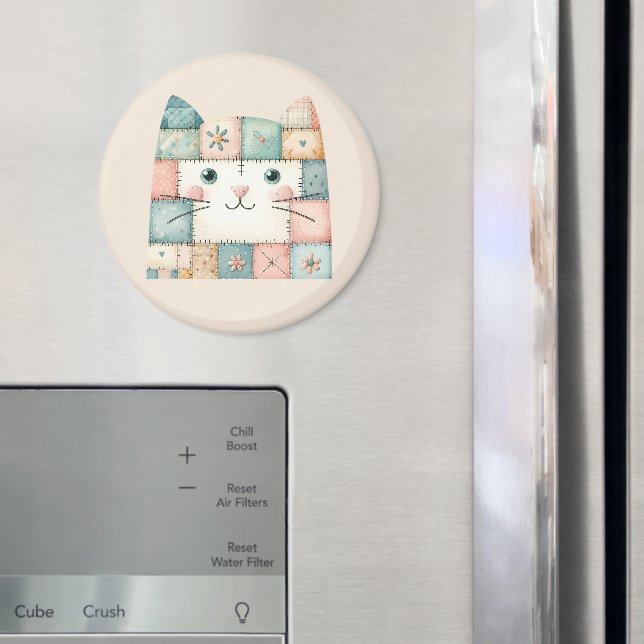 Falsche Patchwork-Pastell-Hütte-Kitty-Gesicht Magnet (In Situ (Kühlschrank))