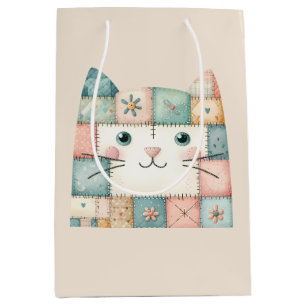 Falsche Patchwork-Pastell-Hütte-Kitty-Gesicht Mittlere Geschenktüte