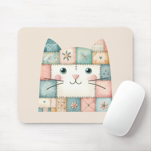 Falsche Patchwork-Pastell-Hütte-Kitty-Gesicht Mousepad (Mit Mouse)