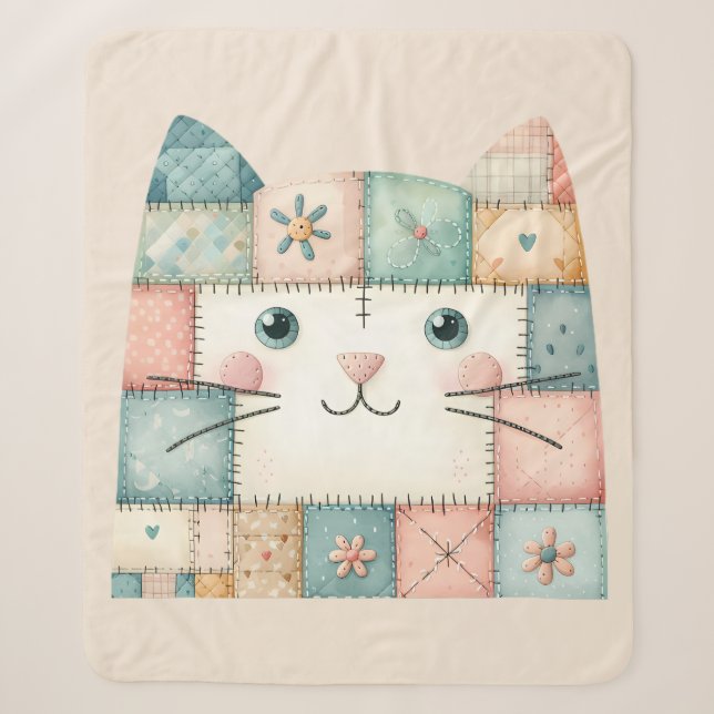 Falsche Patchwork-Pastell-Hütte-Kitty-Gesicht Sherpadecke (Vorderseite)