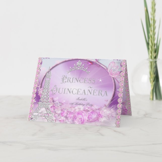 Falsche Prinzessin Quinceanera Magisches Pink Lila Einladung (Vorderseite)
