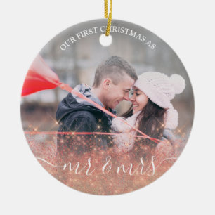 Falsche Rose Gold Glitter Mr. & Mrs. custom foto Keramik Ornament
