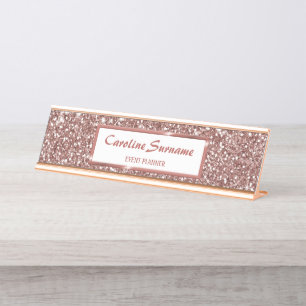 Falsche Rose-Gold-Glitter-Textur-Ansicht & Benutze Schreibtischnamensplakette