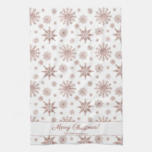 Falsche Rosen-Gold-Farbige Schneeflocken & Text Geschirrtuch