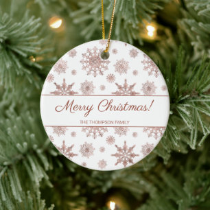 Falsche Rosen-Gold-Farbige Schneeflocken & Text Keramik Ornament