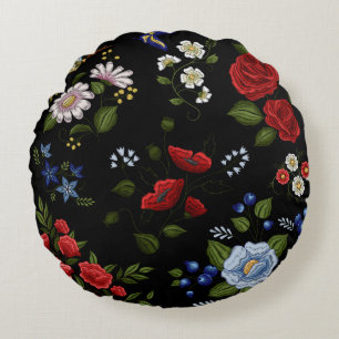 Falsche rot-blaue Blumenstickerei Rundes Kissen