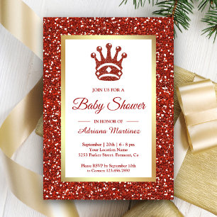Falsche rote Glitter-Tiara-Prinzessin-Baby-Party Einladung