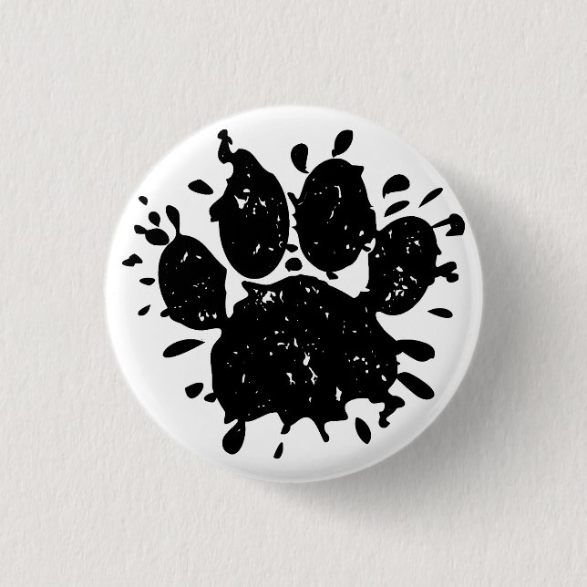 Falsche Schwarz-Paint-Spritzer-Dog-Paw drucken Button (Vorderseite)