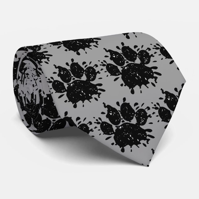 Falsche Schwarz-Paint-Spritzer-Dog-Paw drucken Krawatte (Gerollt)