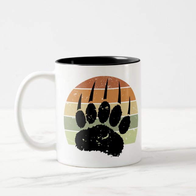 Falsche schwarze Bärenpaw Print Retro Sunset Zweifarbige Tasse (Links)