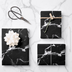 Falsche schwarze Marmortextur-Optik Geschenkpapier Set