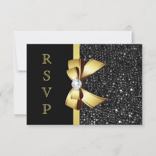 Falsche schwarze Pailletten goldene Schleife RSVP Karte