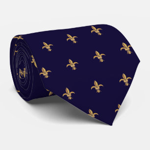 Falsche Seide Blau Gold Fleur de Lis Luxus-Schlips Krawatte