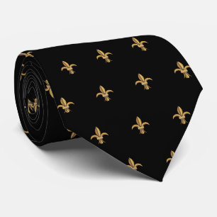 Falsche Seide Schwarz Gold Fleur de Lis Luxus Kraw Krawatte