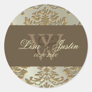 Falsche Silber/Gold-Damask-Monogramm-Hochzeitsaufk Runder Aufkleber