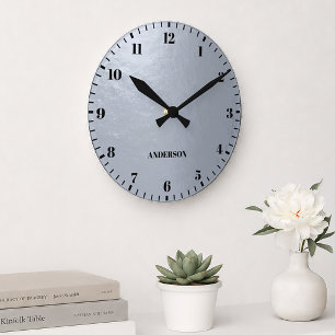 Falsche Silberfolie Metallic Grau Schwarze Zahlen Runde Wanduhr