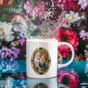 Falsche Smaragd- und Gold-Oval-Rahmenfotos Kaffeetasse