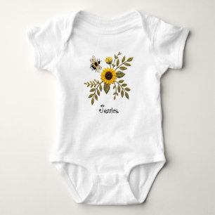 Falsche Stickerei Sonnenblume und Honigbiene Baby Strampler