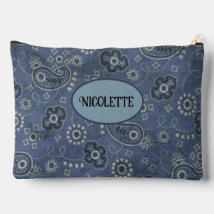 Falscher Blauer Suede und Western Blue Paisley Zubehörtasche