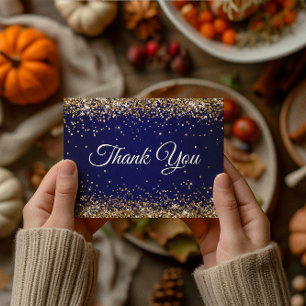Falscher funkelnder Gold-Glitter Navy-Blau Danke Postkarte