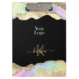 Falscher Goldglitter und pastellfarbene Wellen Gla Klemmbrett