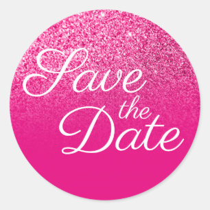 Falscher Hot Pink Glitter Ombre Save the Date Runder Aufkleber
