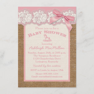 FALSCHER Jute Ivory-Spitze, Rosa Babyparty-Einladu Einladung