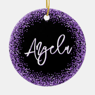 Falscher königlicher violetter Glitter Schwarz Fot Keramik Ornament