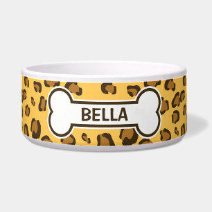 Falscher Leopardenprint mit Knochen und Namen Napf