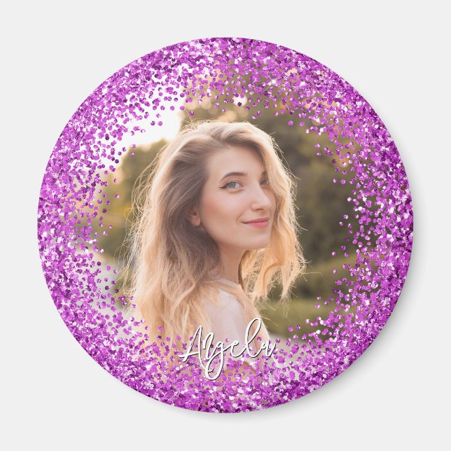 Falscher lila Glitter-Foto Magnet (Vorne)