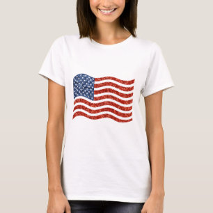 falscher Paillettenaufdruck amerikanische Flagge T-Shirt