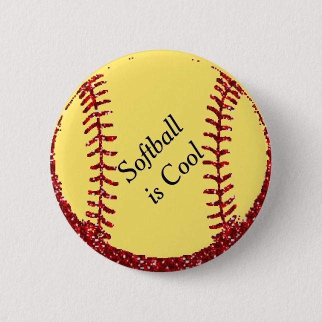 Falscher roter Glitter Softball oder Baseball Button (Vorderseite)