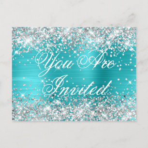 Falscher Silber-Glitter Türkisblau Sweet Sixteen Postkarte