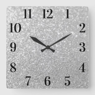 Falscher Silberglitter Elegante schwarze Zahlen Quadratische Wanduhr