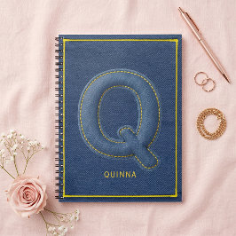 Falsches Blau-Denim-gestepptes Buchstabe Q Name Mo Notizblock