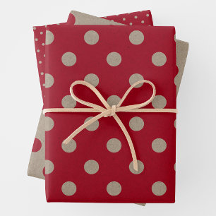 Falsches braunes und rotes Kraftpapier mit Tupfen Geschenkpapier Set