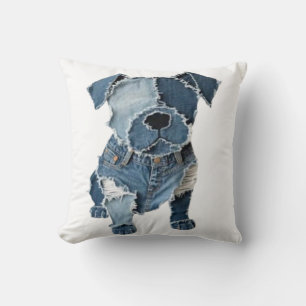 Falsches Denim-Patchwork-Hund-Shirt Kissen
