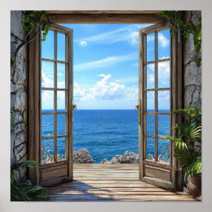 Falsches Fenster Küstenstrand Szenerie Home-Dekora Poster